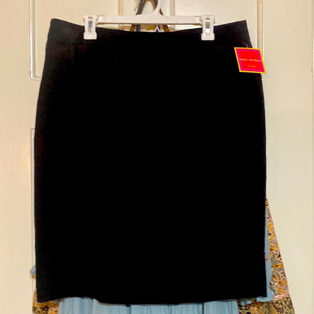 Isaac Mizrahi black velvet skirt with zipper closure and middle slit. Lined.